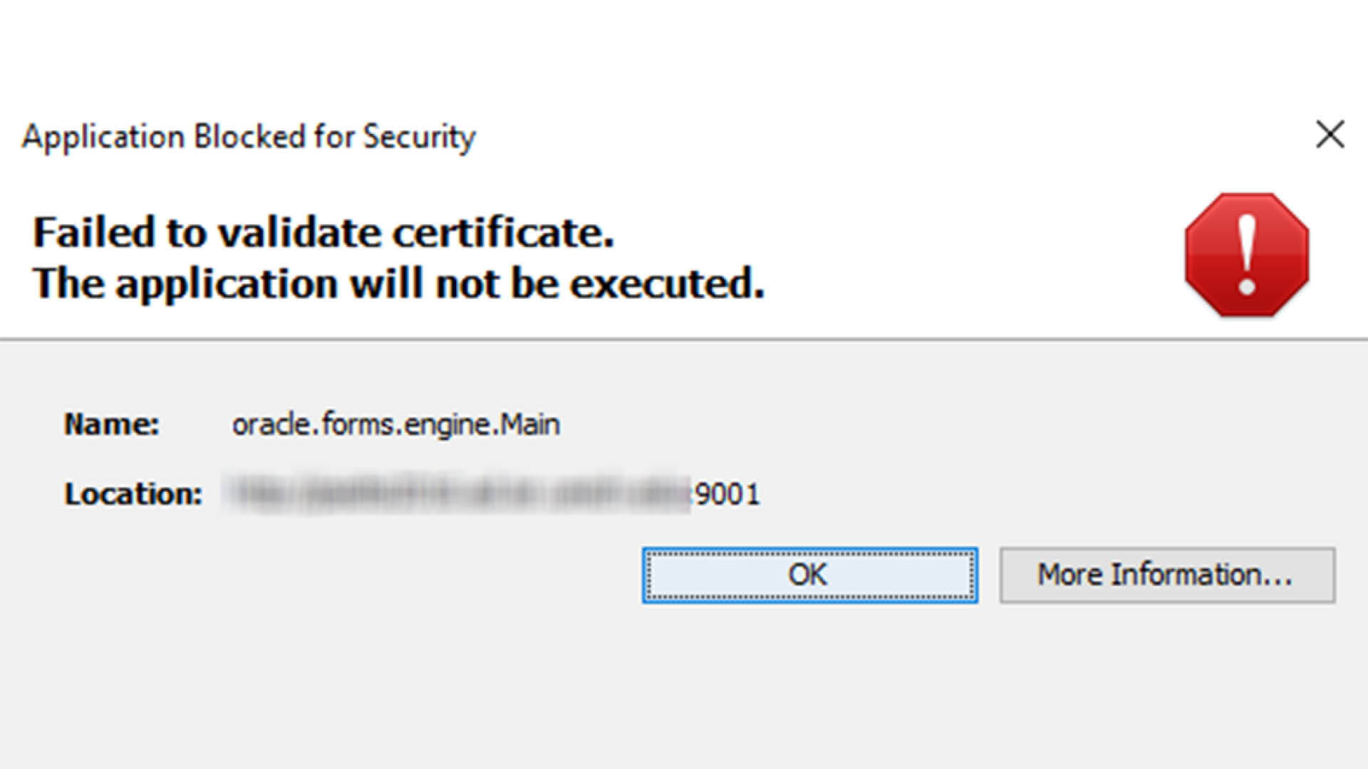 Failed To Validate Certificate Error When Launching Oracle Forms